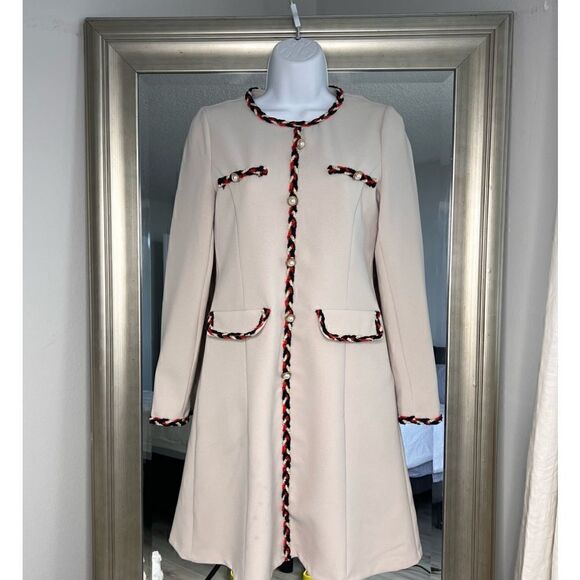 Korean A-Line Mini Length Dress Color Beige Threads Color Red Blue, Size S. - Picture 1 of 10